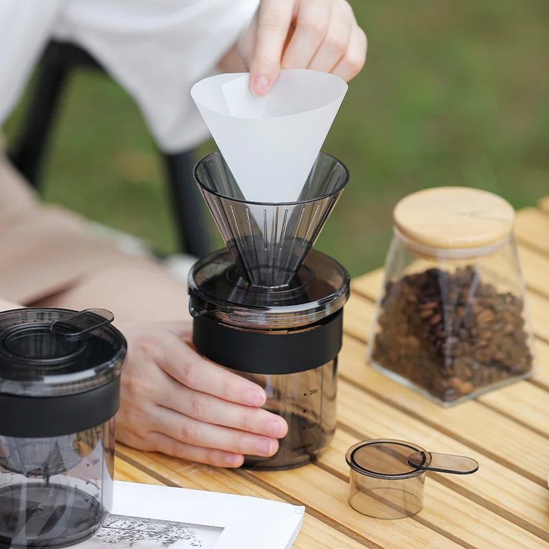 OANKR 3 In 1 Portable Pour Over Coffee Maker 1-2 Cup, Coffee Filter & Cup and Spoon, Reusable Mug Coffee Dripper Filter for Camp