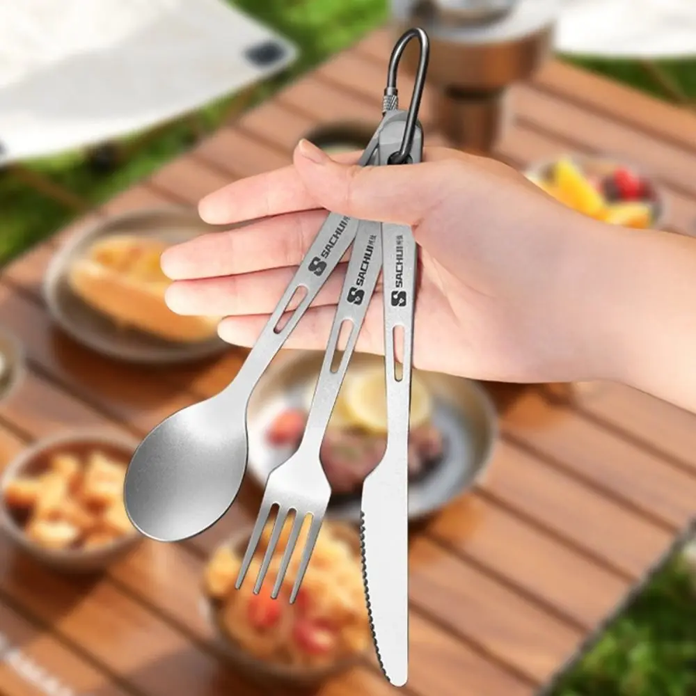 High Quality Portable Titanium Spoon Long Handle Outdoor Camping Fork Light Titanium Cookware Outdoor Picnic Accessories