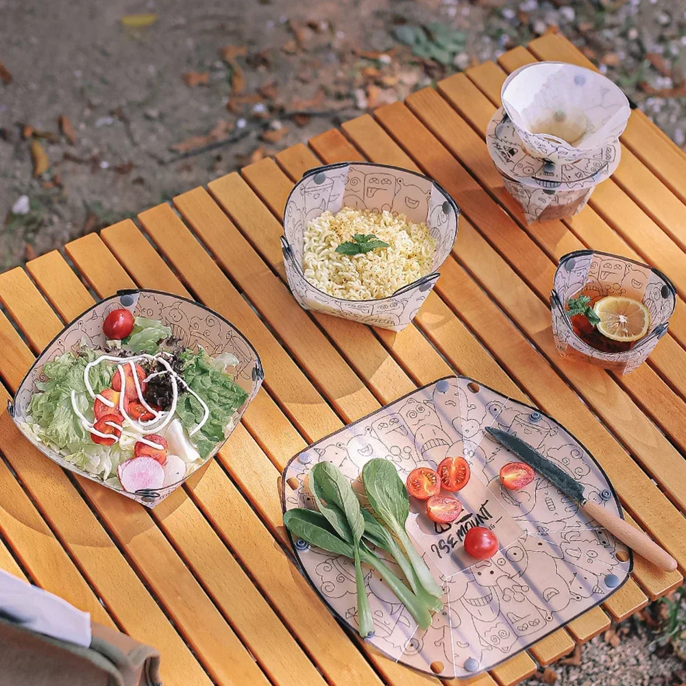 Portable Foldable Camping Tableware Lightweight Folding Bowl Plate Travel Chopping Board Food-Grade Tableware Kitchen Tools