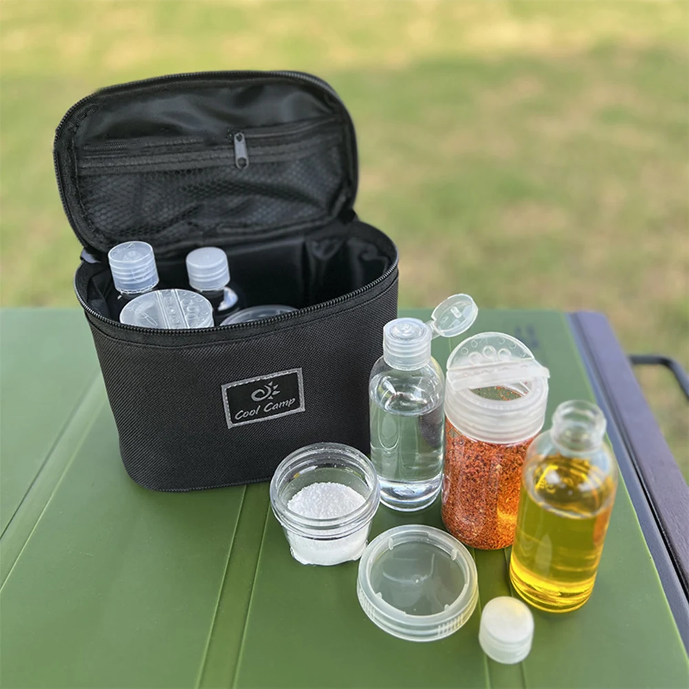 10Pcs/Set Salt Pepper Spice Shaker Jars with Bag Camping Spice Jars Set Pepper Oil Bottle Sauce Storage Jar for Camping Travel